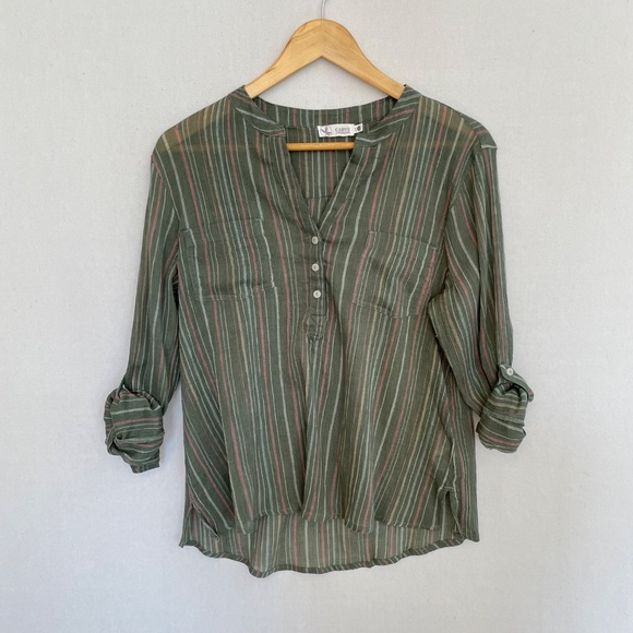 CARVE DESIGNS Women’s Size Small Dylan Gauze Shirt in Green Cilantro Stripe - Picture 2 of 6